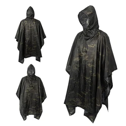 Black Camo Adult Waterproof Long Raincoat Women Men Rain Coat Hooded Outdoor Hiking Travel Fishing Climbing Portable Rainwear