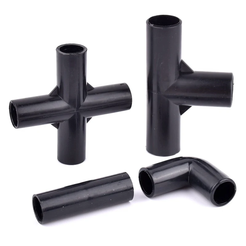 8~19mm Black PVC Pipe Connector Elbow Straight Tee Four Way Joint, DIY Shelf Tent Fixed Connector Fittings Aquarium Accessories