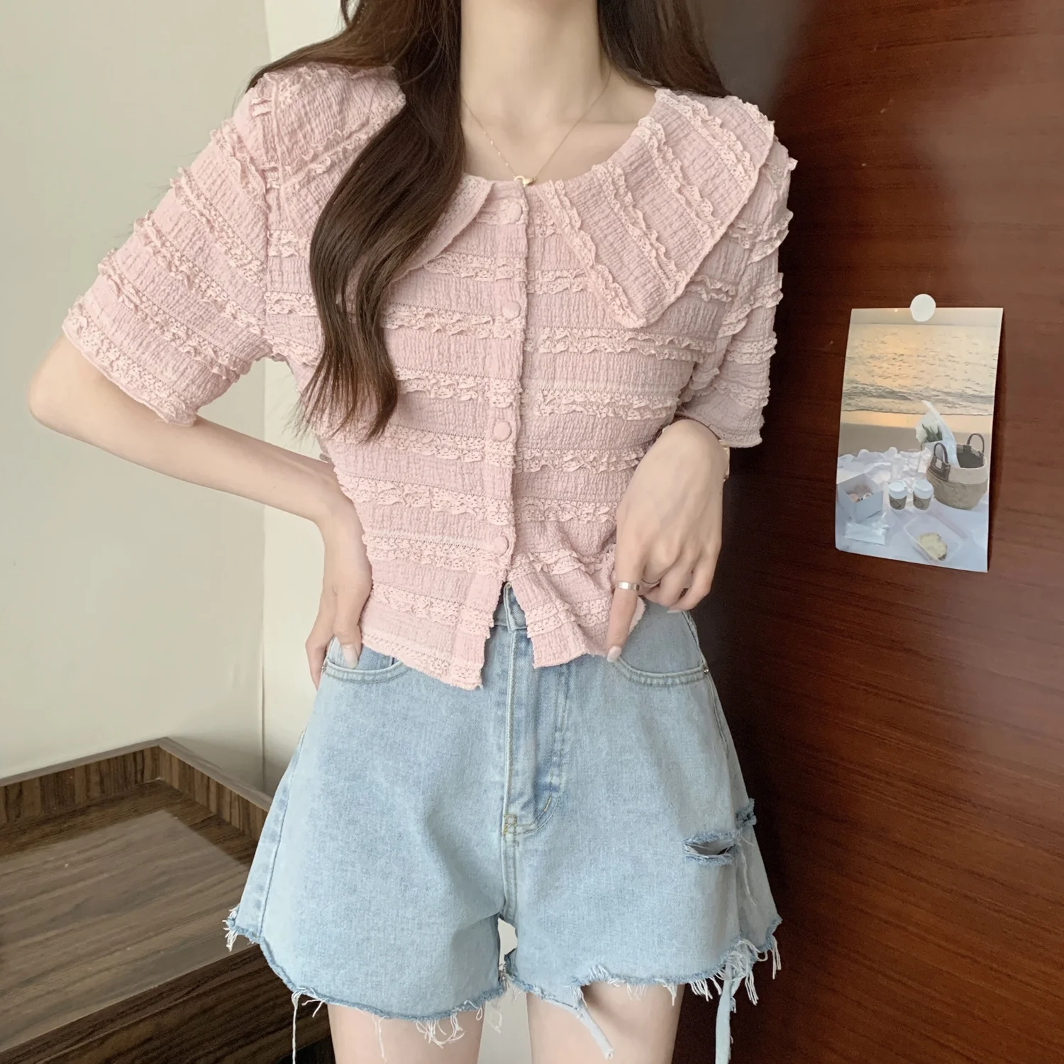 Camisas de manga curta das mulheres casual streetwear moderno e minimalista blusa de algodão macio botão para baixo solto ajuste turn collar chique