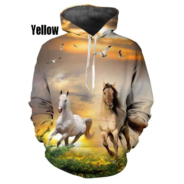 2022 New Animal Hoodie Men's Women's 3D Printed Horse Sweater Fashion Horse Jacket Casual Pullover