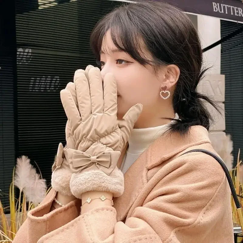 Guantes de esquí para mujer, guantes de invierno de lana gruesos y cálidos de felpa de algodón impermeables con pantalla táctil para conducción al aire libre y montañismo