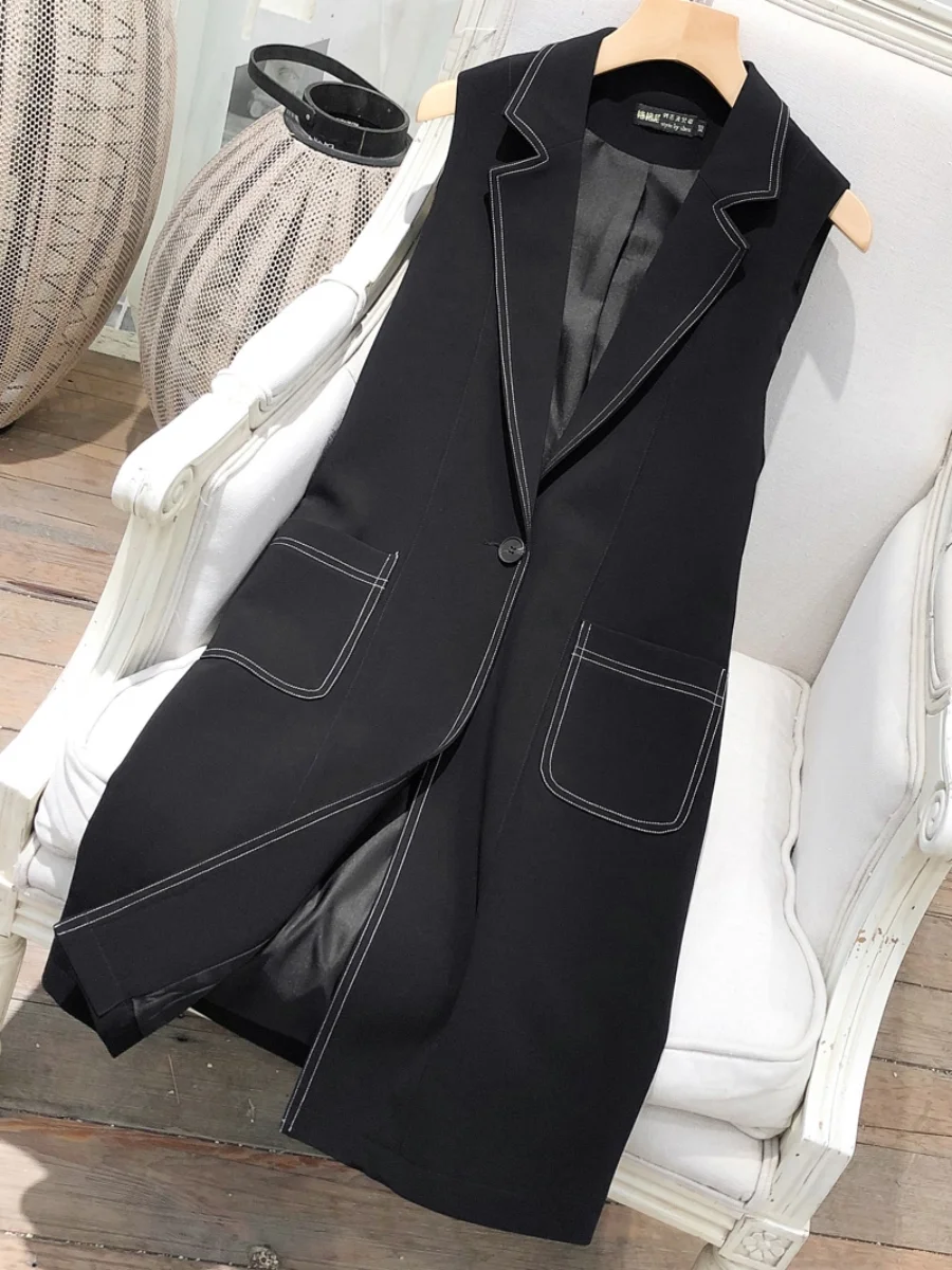 YASUGUOJI Classic One Button Women Long Blazer Vest elegante Office Lady Coat gilet femminile abiti causali giacca senza maniche