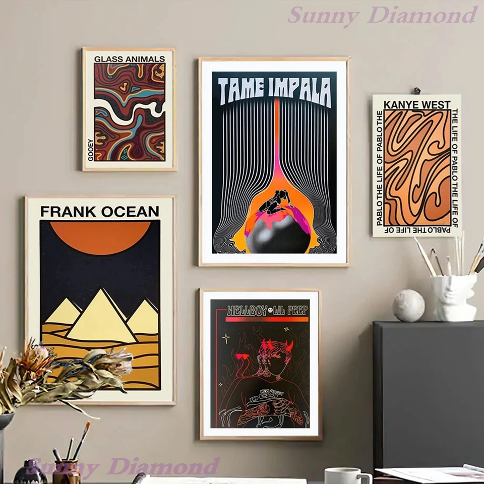 Tame Impala Kanye West Mac Miller 5D Diy diament malarstwo muzyka skandynawski Retro krzyż zestaw do szycia sztuki wiertła Home Decor dzieci prezent