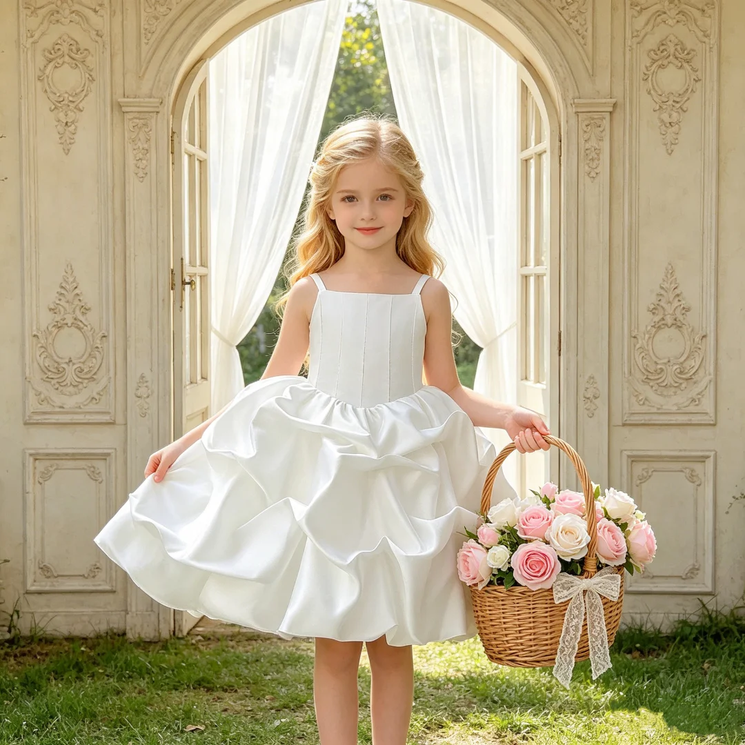 Children's dress flower bud skirt suspenders wedding flower girl dress birthday party stage performance princess dress