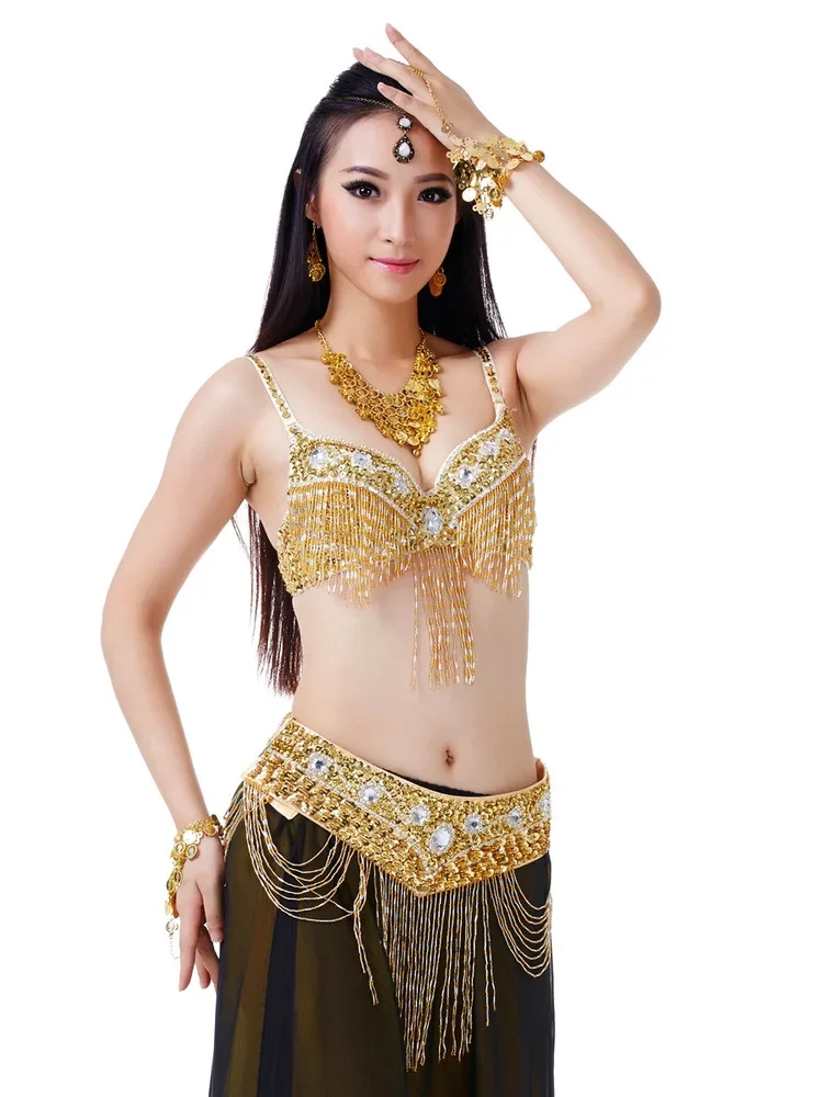 

Sequins Belly Dance Costume Bellydance Professional Suit 2024 Latin Clothes Solid Color Woman Arab Jazz Tassel Dancing Adult Top