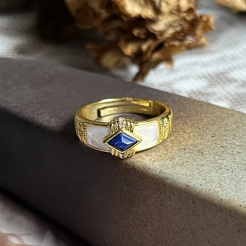 

"Blue Moon Bay" Original Design Fritillaria Lapis Lazuli Ring Advanced Sense Retro French Fashion 2023 New Style