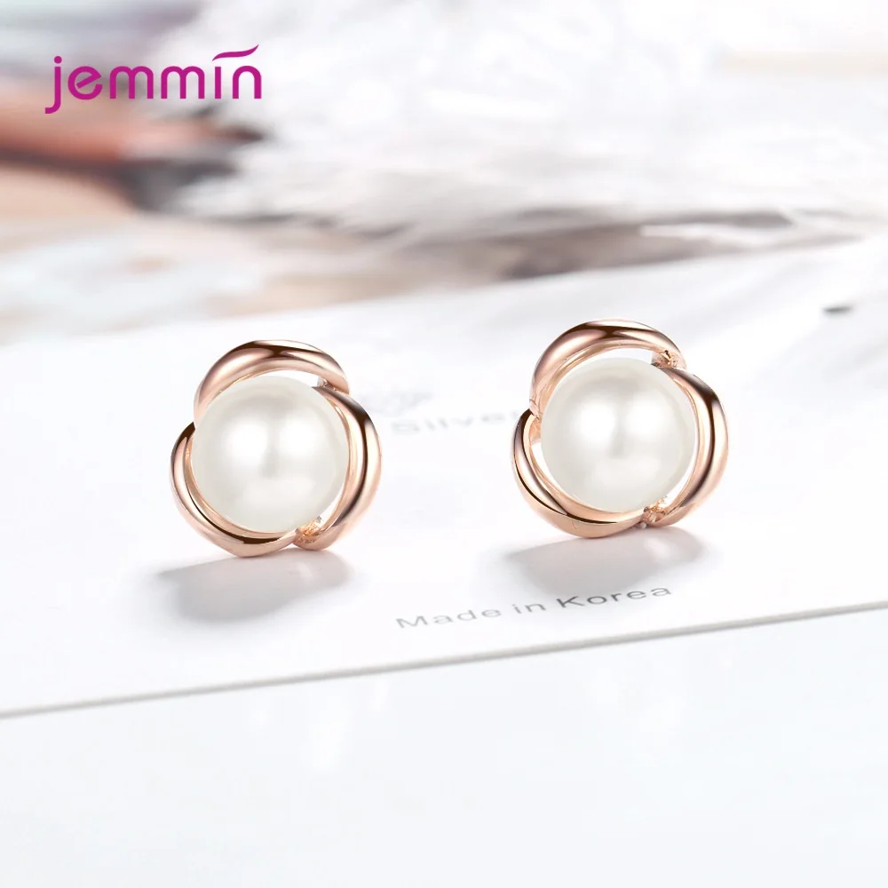 Attractive Delicate Simple Style High Quality Pearl Earrings Genuine 925 Sterling Silver Stud Earrings For Women Engagement
