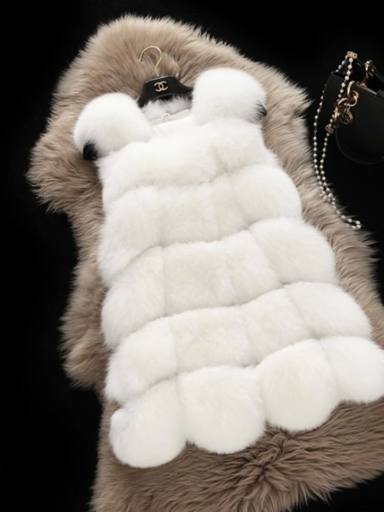 

Женский жилет из искусственного меха лисы, без рукавов, пушистый, теплый зимний жилет-пальто, градиентный серый, верхняя одежда