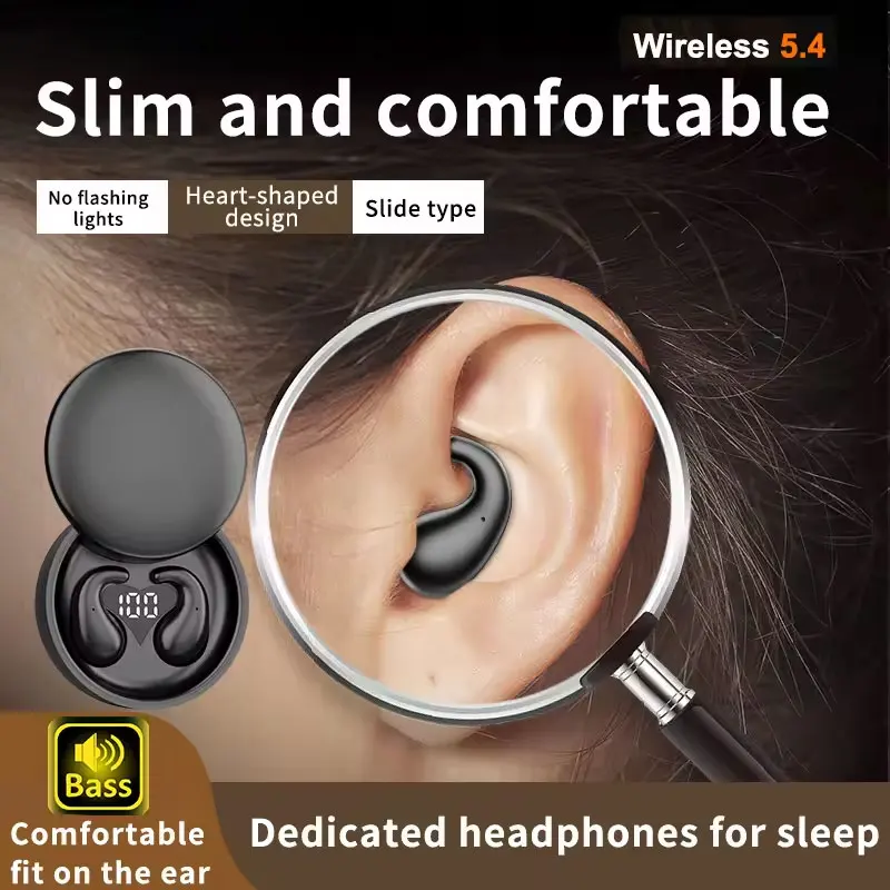 INSONIXN Ultra Thin Wireless Bluetooth Earbuds, Invisible Sleep Earphones, No Latency Gaming, Intelligent Noise Reduction Bass Ear Buds, Ultra Long Battery Life, Comfortable To Wear, Suitable For Work, Driving, Running, And Exercise