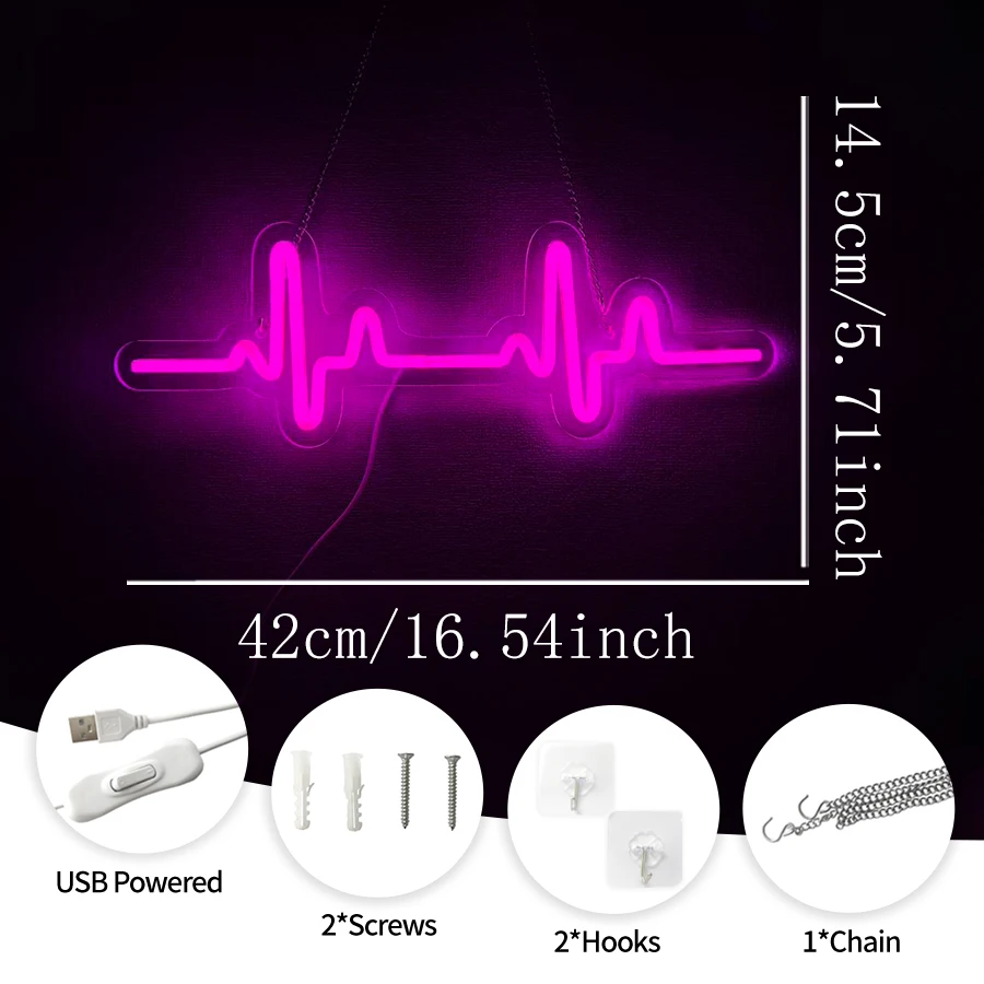 USB Powered Heartbeat Led  Neon Signs Wall  Decor, For Bedroom,Valentine's Day, Gift, Home, Bar, Party, Christmas, Wedding