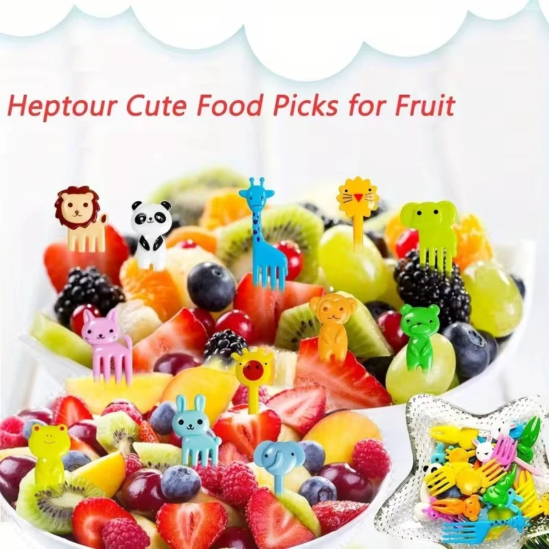 30 Pcs Random Animal Food Forks, Reusable Cute and Funny Cartoon Animal Fruit Food Toothpicks, Fruit Salad Forks, Bento Box Acce