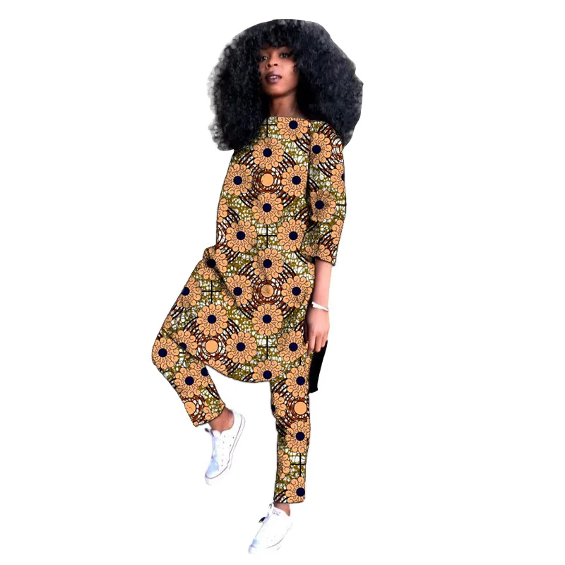 Half Sleeve Women Ankara Outfits Tops Patch Pants African Fashion Lady's Wedding Wear