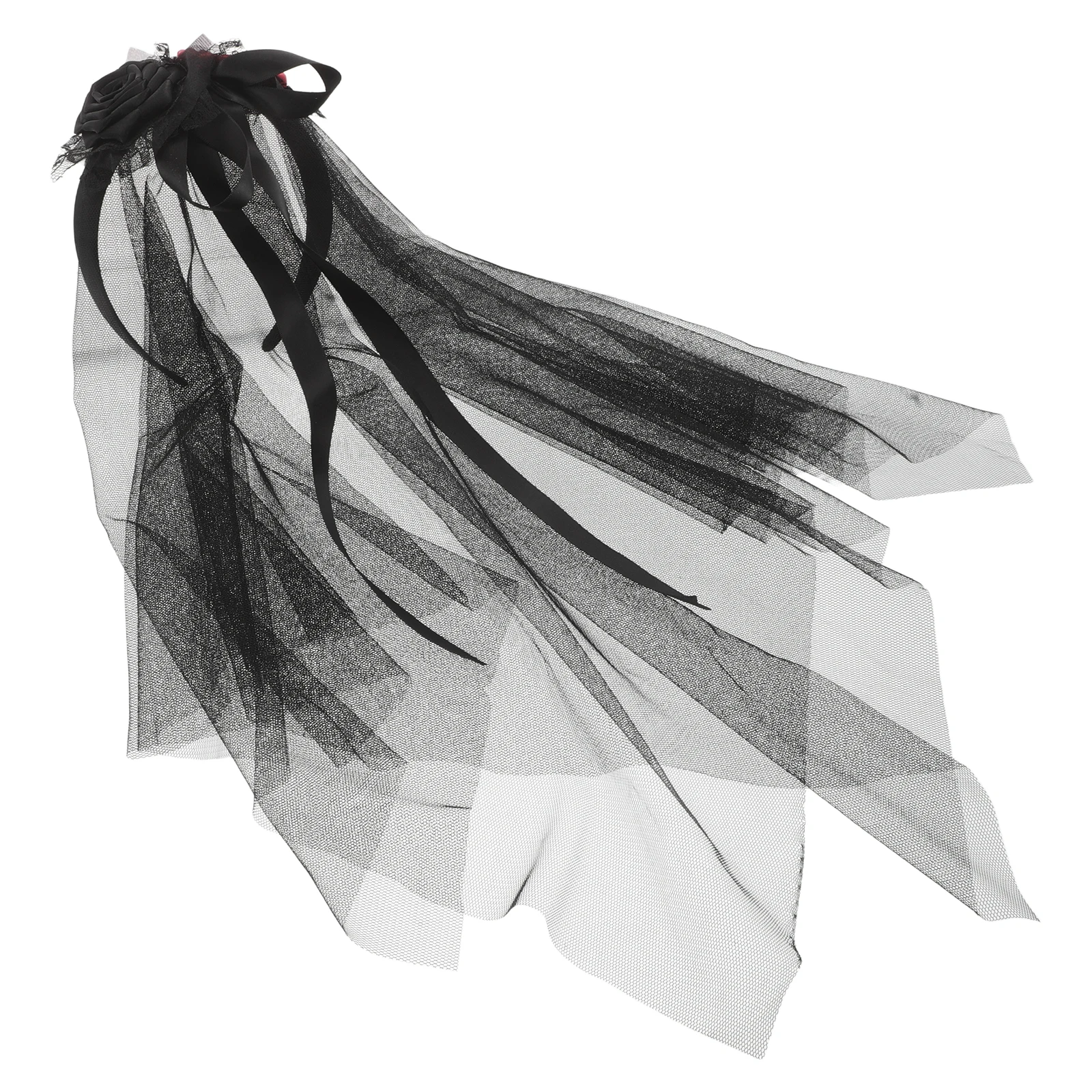 

Dark Bride Headband Veils Black Bridal Headwear Halloween Mesh Plastic Rose Headpiece Flower Ghost Headband; Floral with