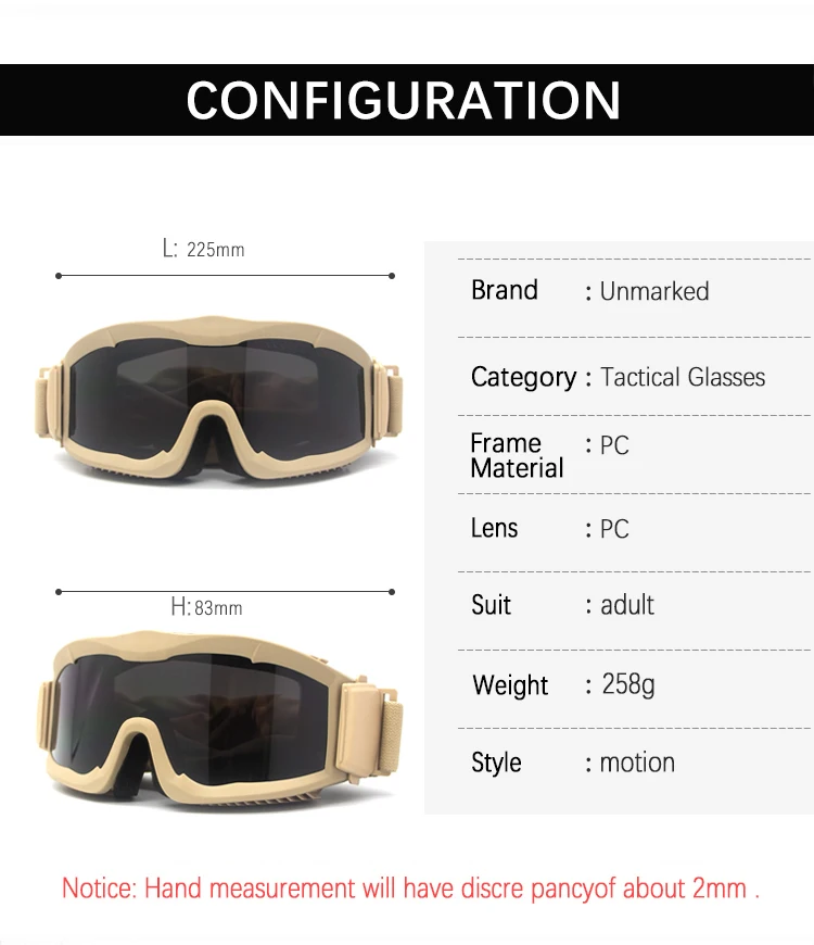 2024 neue Upgrade 3mm Taktische Schutzbrillen Kampf Explosion-proof Gläser Outdoor Jagd Paintball Brillen – Detail 3