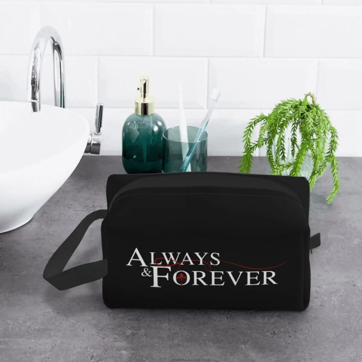 Bolsa de maquillaje personalizada Always And Forever para mujer, organizador de cosméticos de viaje, bolsas de aseo de almacenamiento de diarios de