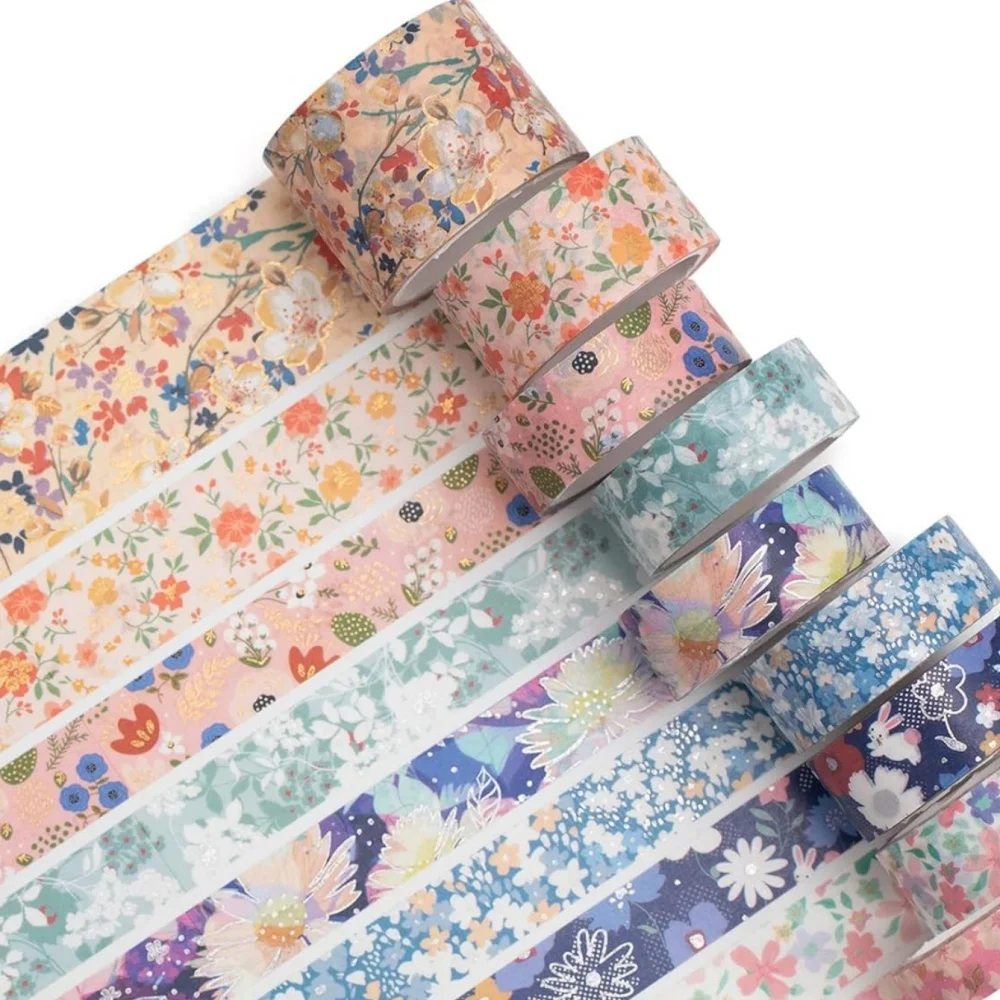 

9 Rolls Mystic Gold Washi Tape Set Wide Gold Silver Foil Masking Tape Adhesive Decorative Stickers for Arts DIY Crafts A7924