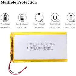3.7v 7800mah 7565120 7565121 Lithium Polymer Li-po Rechargeable Battery For Pad Gps Dvd Power Bank Tablet Pc