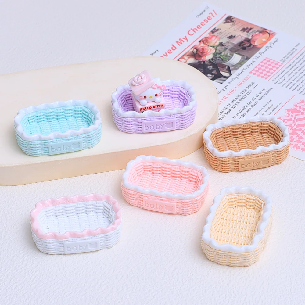 New Colorful Storage Basket 3D Resin Cabochon 10pcs Flatback for DIY Decoration Accessories Wholesale Ornament Bulk Supplier