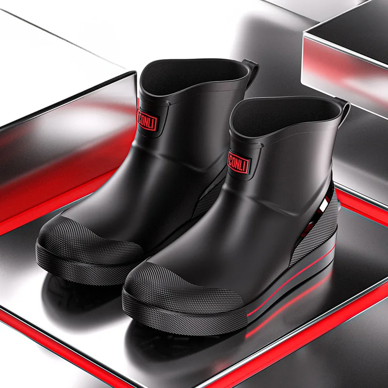 Fashion Slip-on Rain Shoes Men Rubber Boots Waterproof Platform Booties Outdoor Non-slip Rain Boots Man Kitchen Working Galoshes
