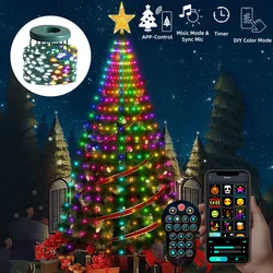 New Smart Christmas Tree Lights Multicolor Fairy RGB LED Star String Waterfall Xmas APP DIY Bluetooth Home Yard Holiday Decor