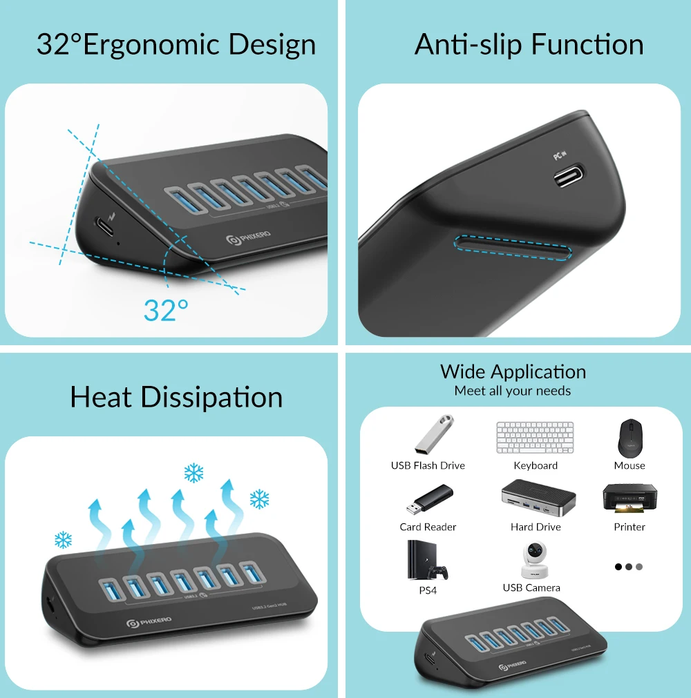 PHIXERO USB 3.2 Docking Station Hub Type C Splitter Adapter Multi Ports Several Socket OTG 3.0 with SD Card Reader For Laptop PC