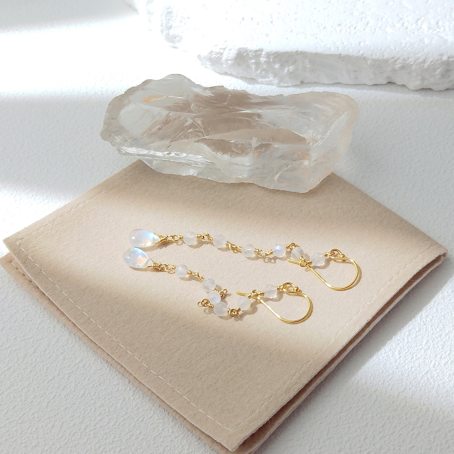 Lii Ji Natural Moonstone Beads American 14K Gold Filled Dangle Earrings Handmade Jewelry