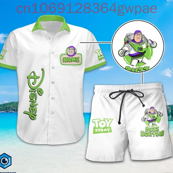 Disney Toy Story Buzz Lightyear Hawaiian Shirt Shorts Set Summer Woody Men's Women's Kids Casual Short Sleeve Beach Shirt Suit