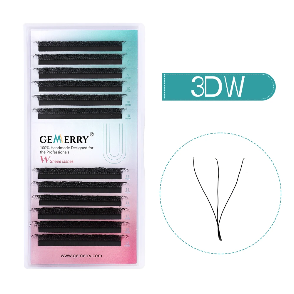 Gemerry 3Cases YY 3D 4D extensiones de pestañas forma de W volumen ventilador pestañas rizadas ligeras C/D/M pestañas postizas maquillaje de belleza pestañas