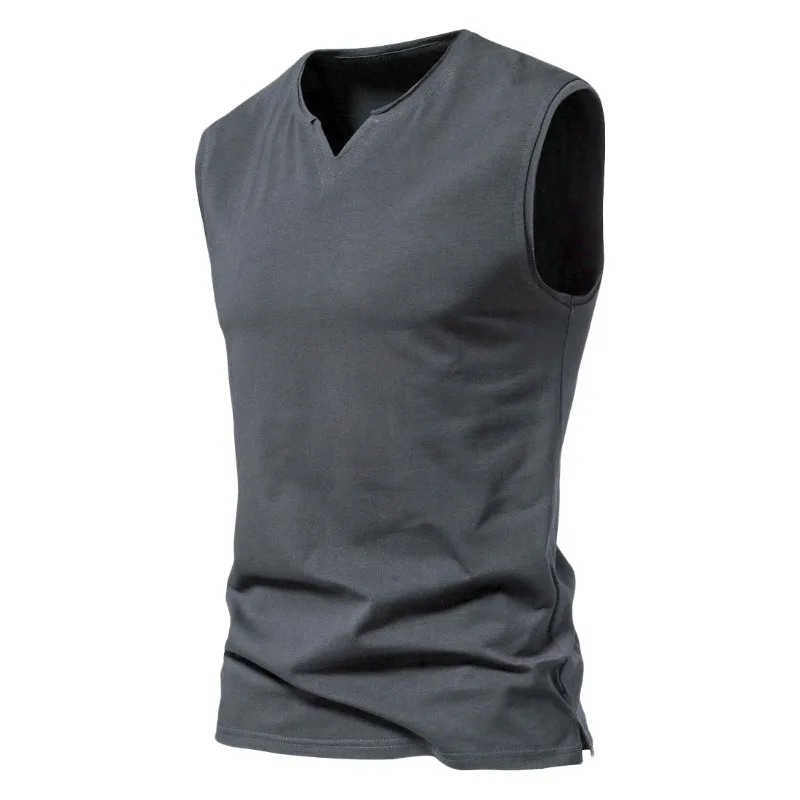 

European and American Men's Simple Solid Color Sleeveless T-shirt, Sports and Fitness V-neck Camisole Vest, Thin Base Shirt