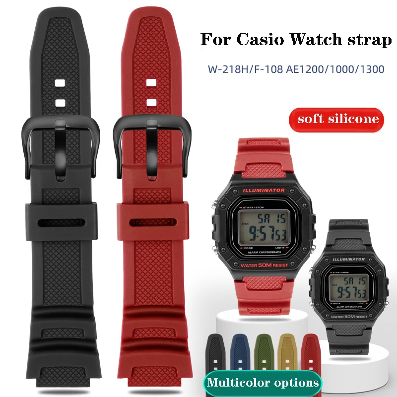 High quality rubber Watchband for Casio W218h AE-1200/1100 SGW-300 MRW-200 / F-108 Waterproof Resin Silicone Dust-Free Strap