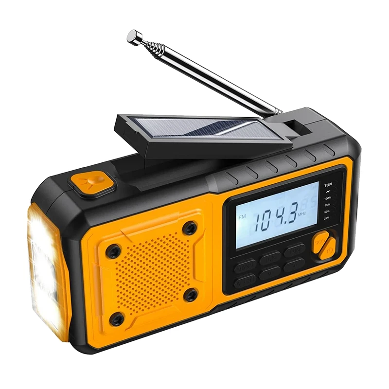 

Emergency Solar Hand Crank Radio With 4000Mah Rechargeable Phone Charger,LED Flashlight,SOS Alarm For Outdoor Camping