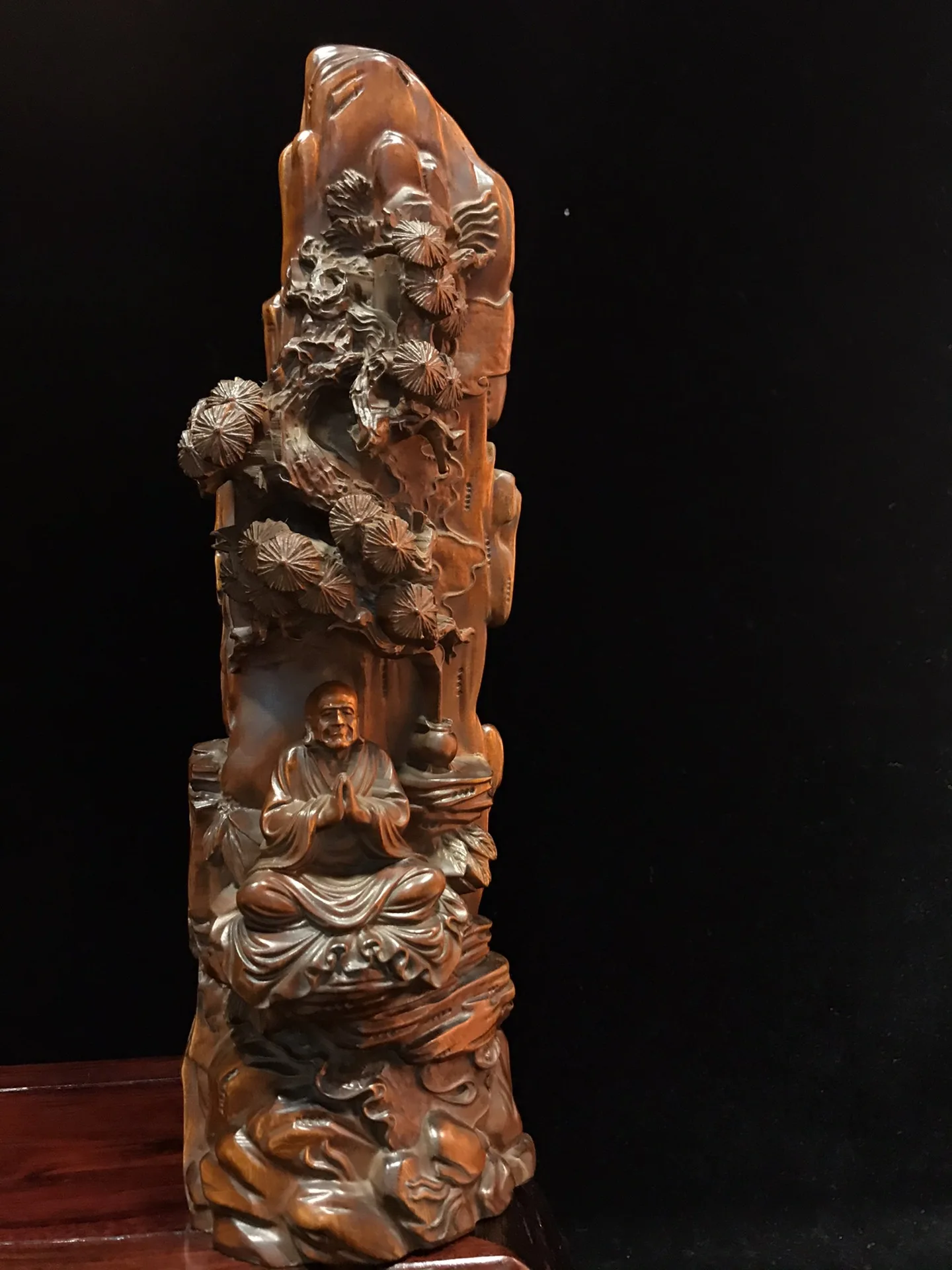 Archaize Seiko Hand-carved Boxwood Pine Damo Dharma Buddha Decoration Crafts Statue