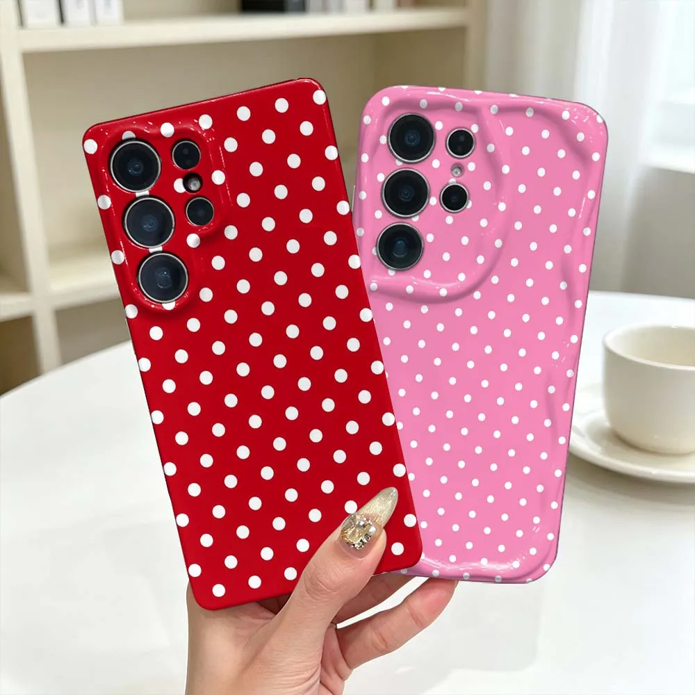 Cartoon Simple Polka Dot For Samsung Galaxy S26 S25 S24 S23 Ultra FE Plus Feilini Hard Phone Case Wave Oil Soft Phone Case