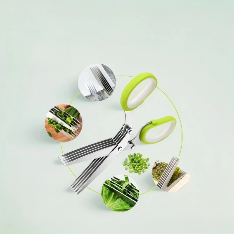 Scallion scissors stainless steel five-layer multi-functional scissors, pepper non-spicy scissors, kitchen knives and scissors