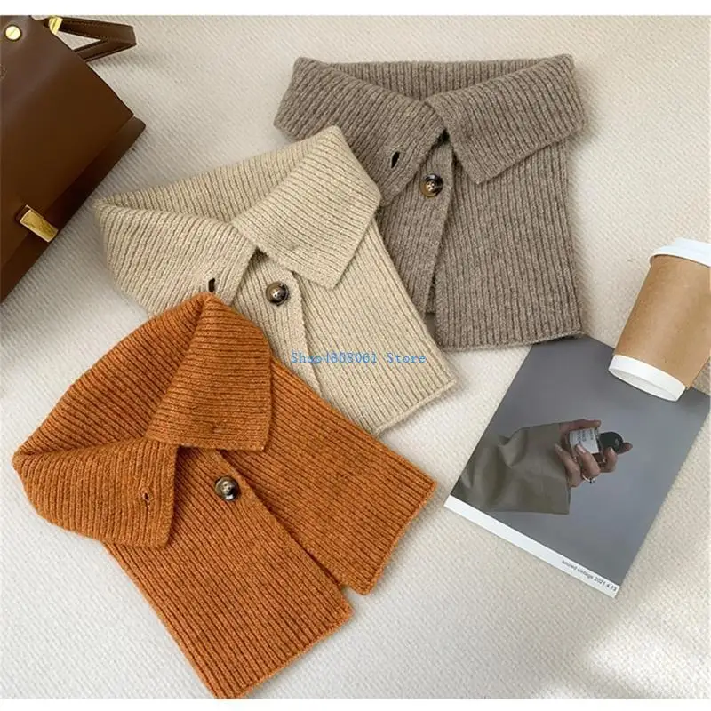 

T3LC Button Knitted Scarf Girls Autumn and Winter Warm Wears Shawl Fashionable Scarf