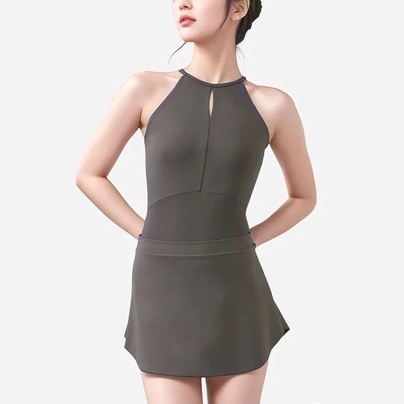 ชุดบอดี้สูทบัลเลต์แบบคล้องคอสำหรับผู้หญิง ชุดบอดี้สูทเต้นรำแบบเปิดหลัง ชุดบอดี้สูทโยคะสำหรับนักกายกรรม ชุดบอดี้สูทยิมนาสติกแบบไม่มีแขน