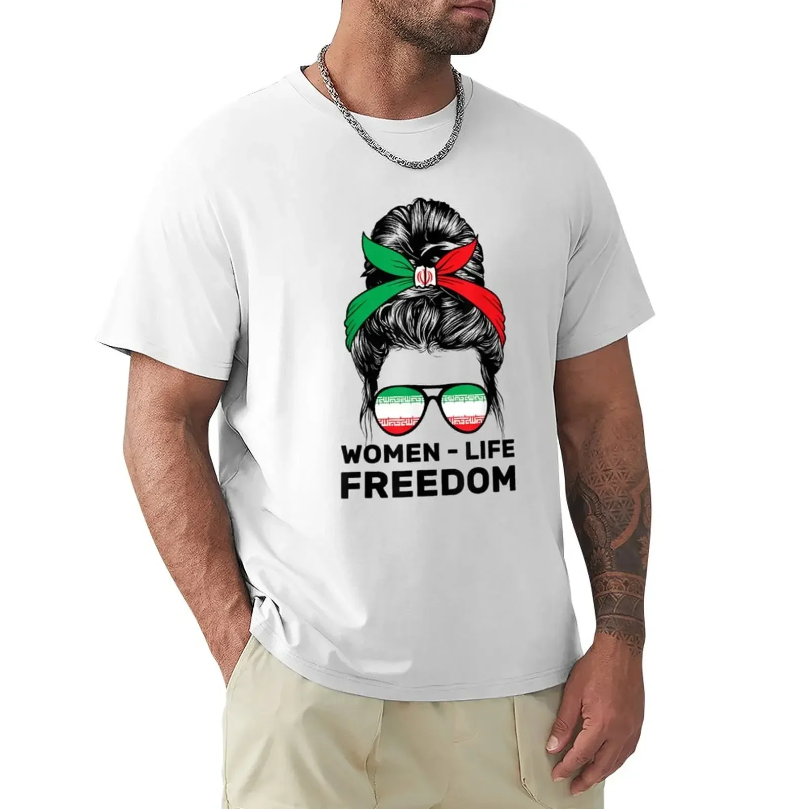 Cheavyweight streetwear manga life freedom free iran  bun iranian flag T-Shirt new edition anime clothes funnys men clothes