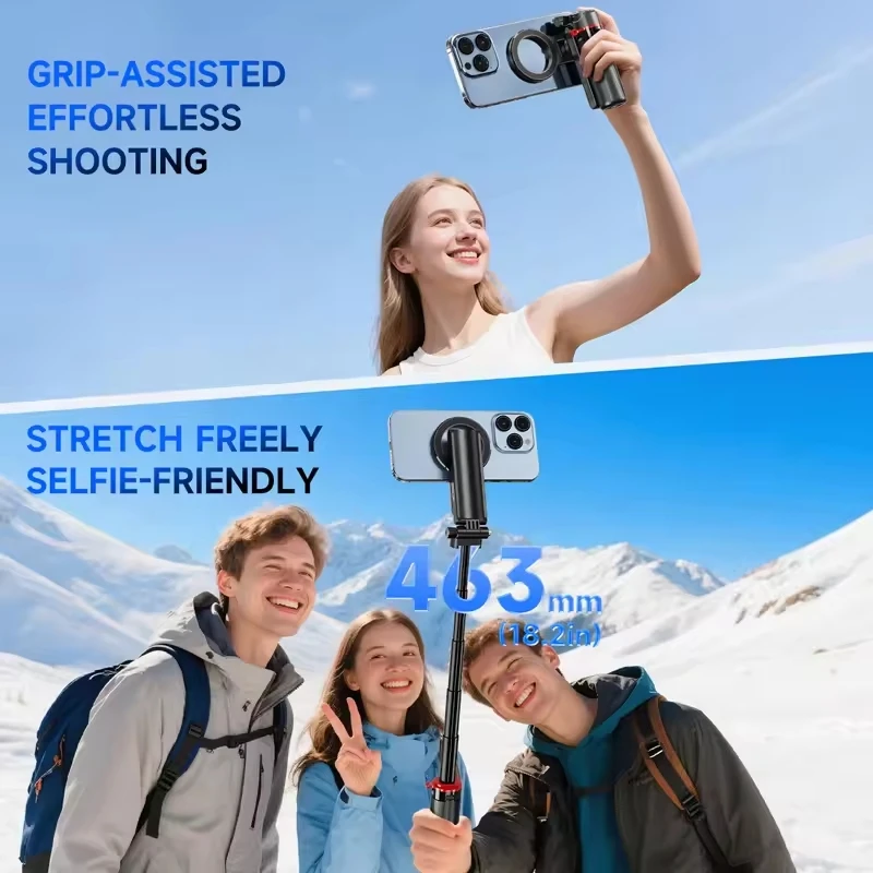 Mini Trípode para Selfies con Soporte Magnético para Teléfono, Palo Extensible, Control Remoto Inalámbrico, Mini Portátil