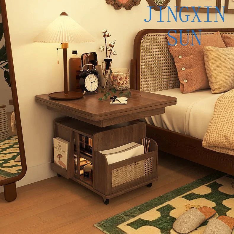 Luxury movable coffee table  living room sofa side cabinet storage trolley net celebrity solid wood tea counter