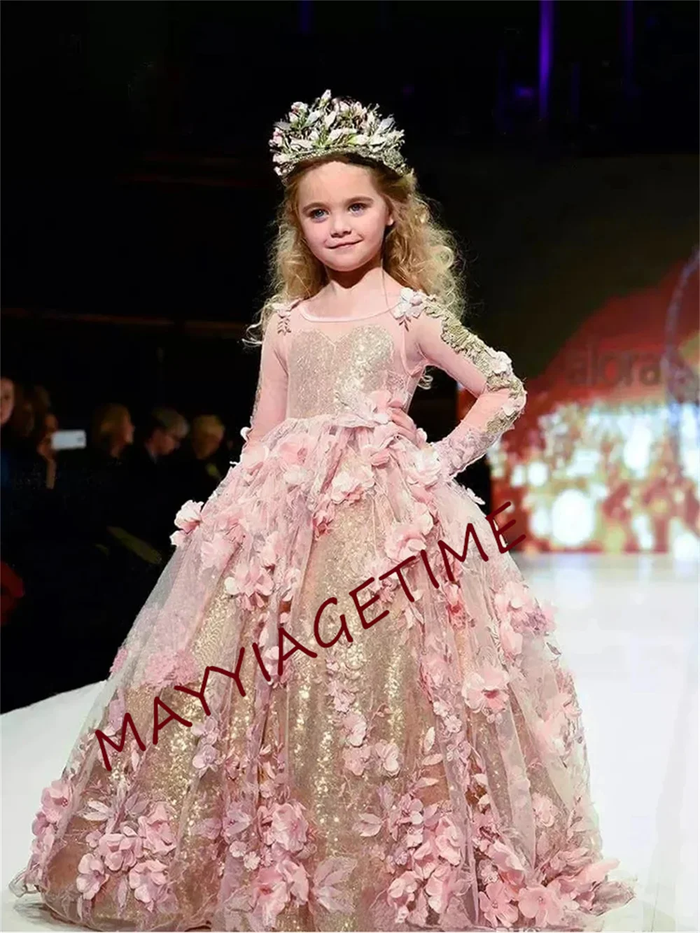 

Elegant A-Line Appliques Lace Long Sleeve Flower Girls Dresses Princess Formal Special Occasion Custom