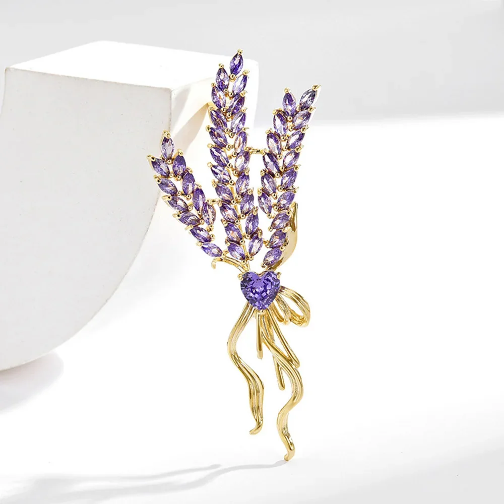 

Luxury Purple Crystal Wheat Ear Brooch for Women Bouquet Plant Lapel Pins Women's Dress Suit Accessories Jewelry Gift Wholesale