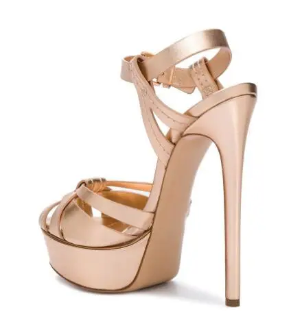 Size 46 Women Gold White Green Leather Twist Ankle Buckle Strap Stiletto Heels Platform Summer Sandals Banquet Dress Shoes