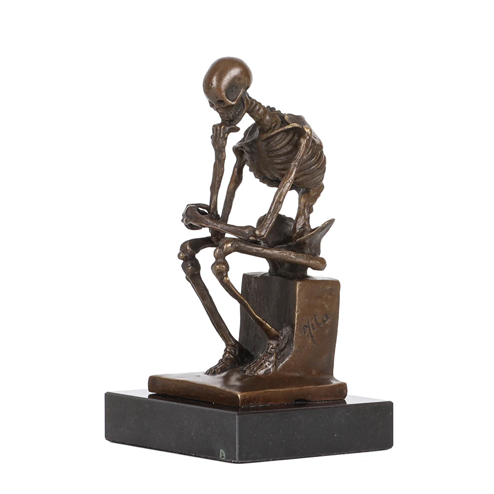 Bronze Abstract Skeleton Thinker Statue Famous Rodin's Thinking Man Sculpture Figurine Replica Hot Casting Home Decor