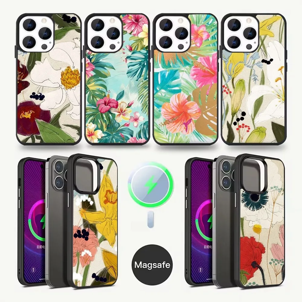 

Retro Oil Painting Flower Phone Case For iPhone 16,15,14,13,12,11,Pro,Max,Plus,Mini,Magsafe,Magnetic Wireless Charging Case