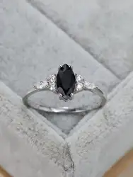 S925 Sterling Silver Ring Oval Black Agate Set with Diamond Simple Design in Europe and America Prom Party Style Fashion Women