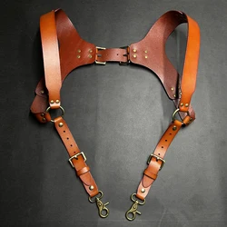 High end brown 3.5Cm Leather Man Suspenders Double Shoulder Suspenders Man For Pants Adults Braces Steampunk Accessories