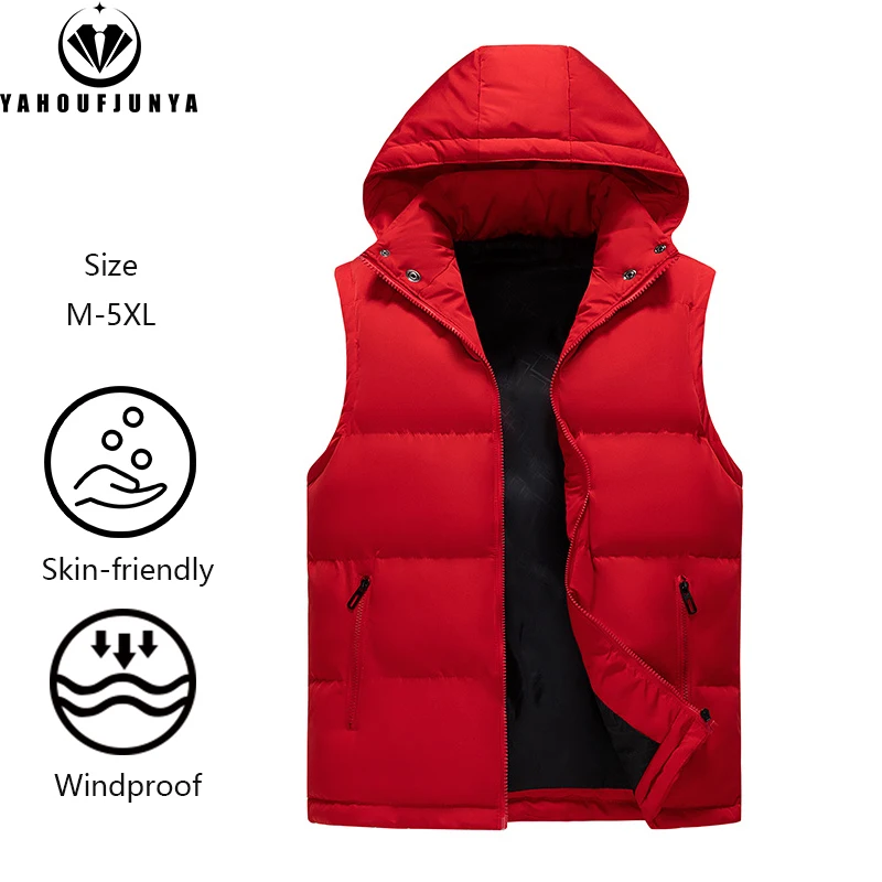 New Men Spring Sleeveless Outdoors Casual Detachable Hooded Vest Men Solid Color Windproof High-Quality Design Fashion Vest Male