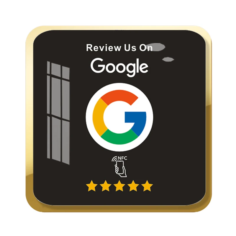 

Gold Frame NFC Plaque Orangic Glass Material Acrylic NFC Sign for Google Reviews Instagram Social Media App