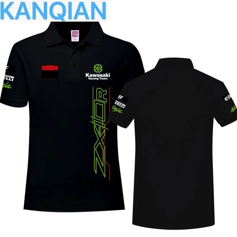 New all-match motorcycle heavy machine riding POLO shirt men\'s summer outdoor riding Kawasakis pure cotton short-sleeved T-shirt