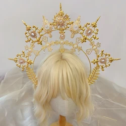Handmade Halo Crown Headpiece Lolita Goddess KC Gothic Halo Crystal Crown Headband Hair Accessories